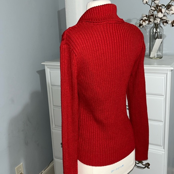 Evan Picone Red Acrylic Pom Pom Sweater Cable Knit Women Small Christmas Holiday - Picture 6 of 11